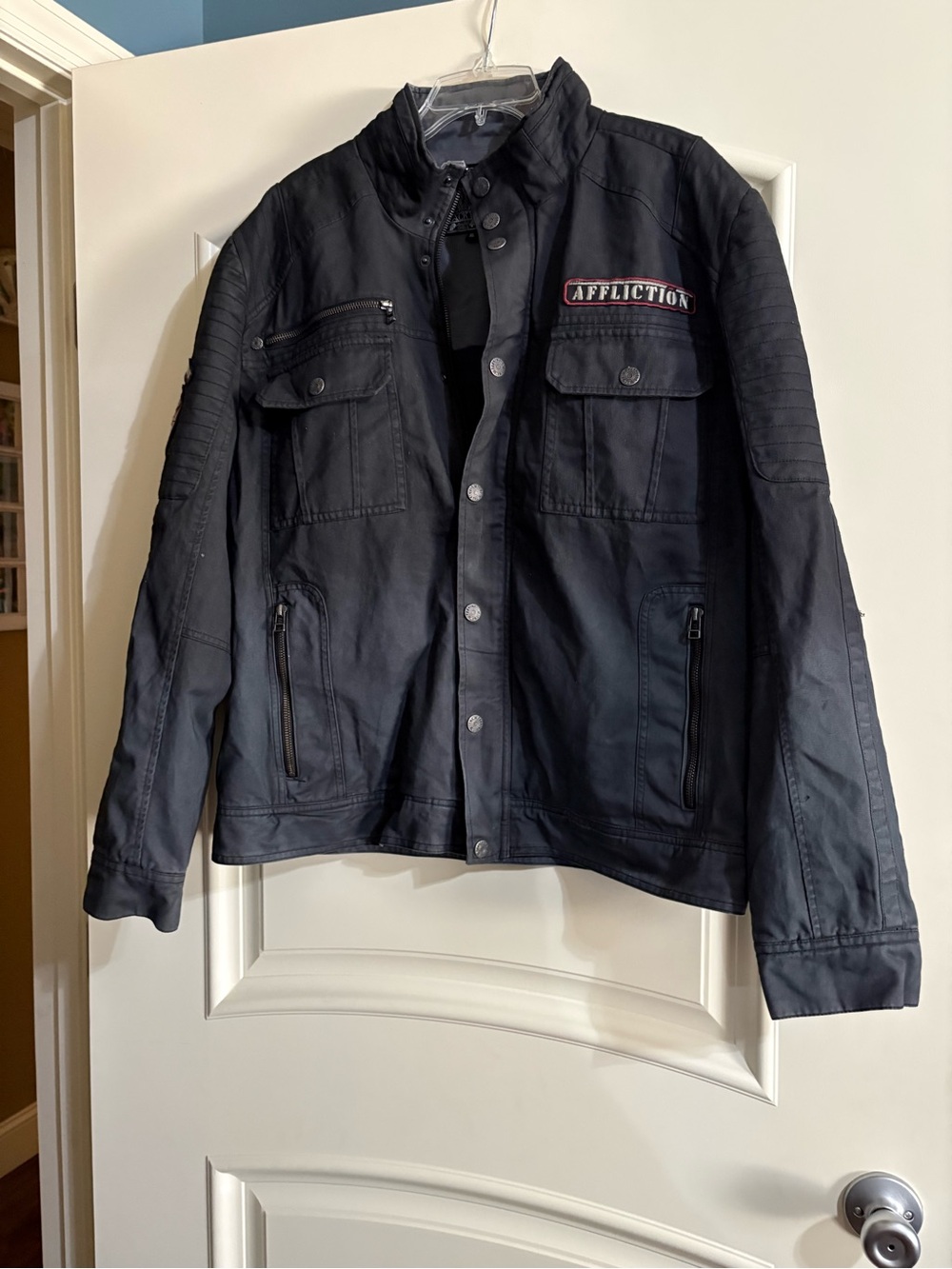 Affliction Men's Black Field Jacket with Patch Logo